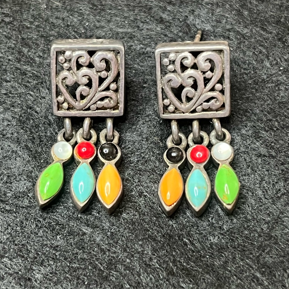 Native style multi stone Thailand 925 dangle earrings heart